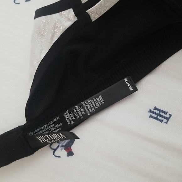 VSX Glitter shimmer strap sport bra sz 34DD black silver - Picture 4 of 4